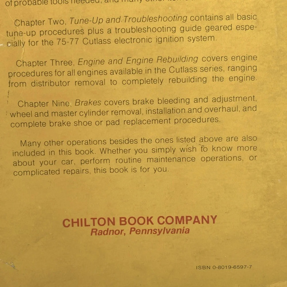 Vintage Chilton’s Cutlass /4-4-2  1970-77 Repair And Tune Up Guide - Picture 11 of 16